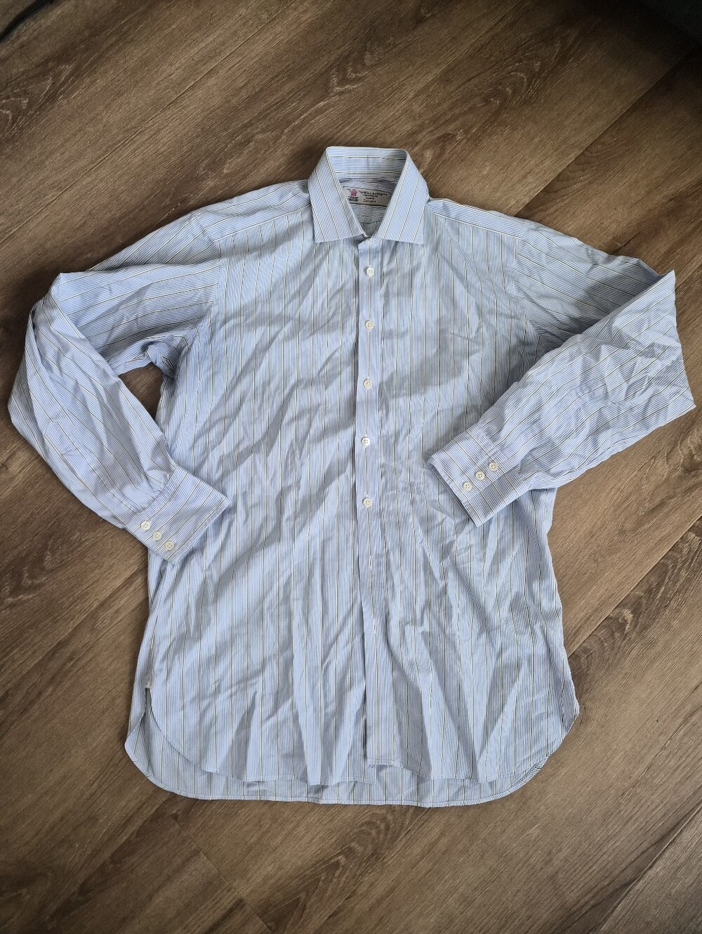 Turnbull Asser Men's Light Blue Striped Dress Shirt - Classic Button-Up 16.5